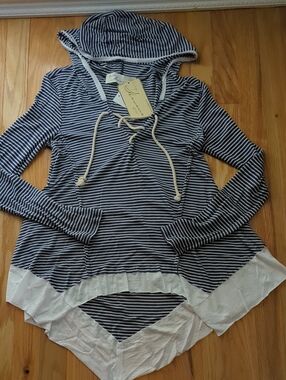 Vintage Havana Navy and White Striped Hooded Sweatshirt